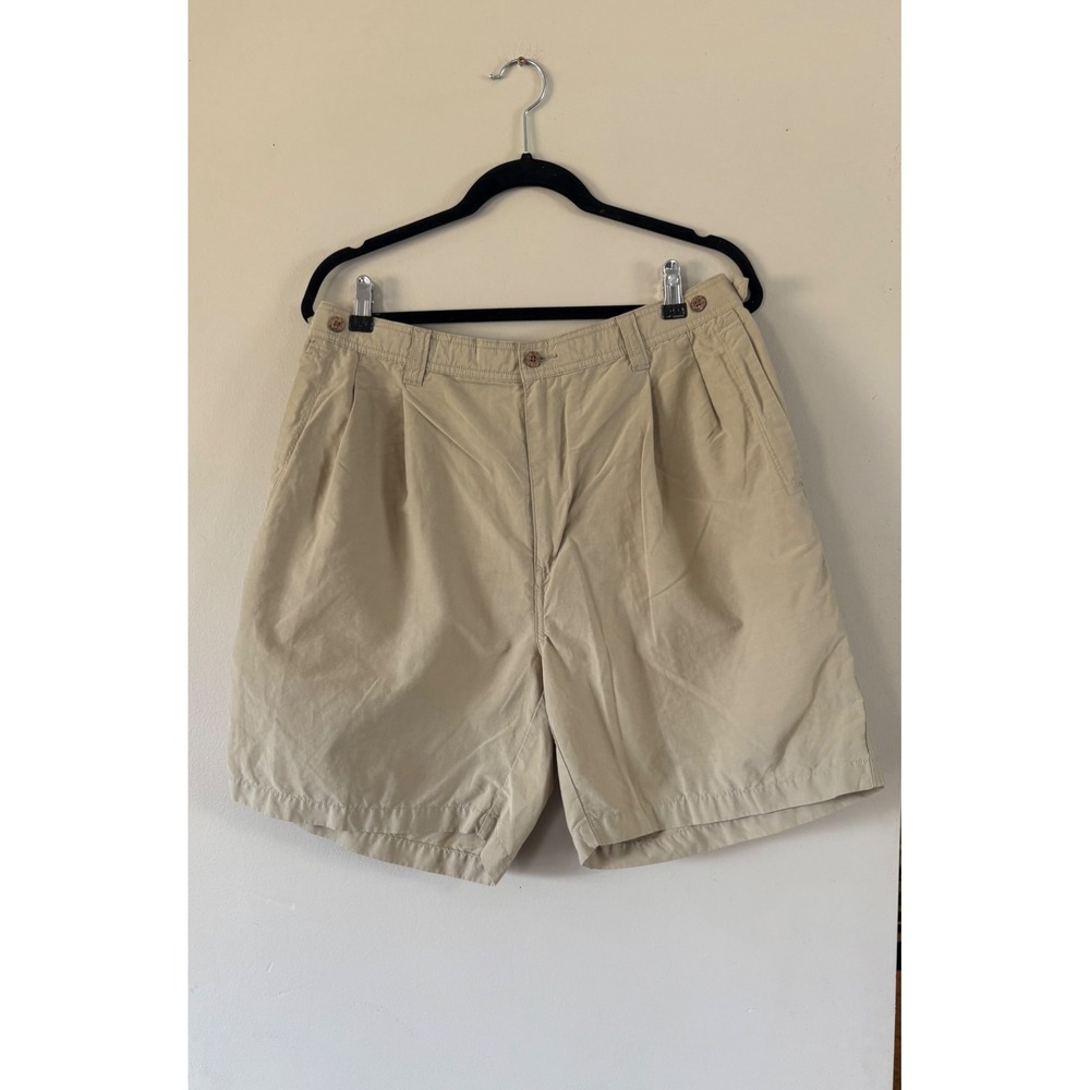 Tommy Bahama Relax Mens Pleated Shorts Khaki Tan Cotton Nylon Size Large 7"